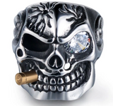 SKULL WITH CIGAR CLEAR CRYSTAL EYE METAL BIKER RING (sold by the piece)