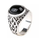 BLACK STONE SILVER VIKING STYLE METAL BIKER RING (sold by the piece)