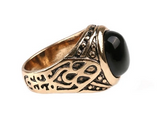 BLACK STONE GOLD VIKING STYLE METAL BIKER RING (sold by the piece)