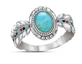Native Style Turquoise & Silver Feather Ring (sold by the piece)