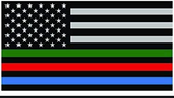 RED/ GREEN/ BLUE LIVES THIN BLUE LINE AMERICAN FLAG BUMPER STICKER (sold by the piece or dozen)