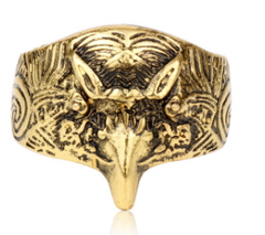 Antique gold tribal eagle head adjustable metal ring (sold by the piece)