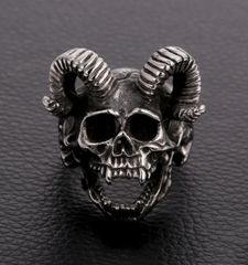 DEVIL SKULL WITH RAM HORNS METAL BIKER RING (sold by the piece)