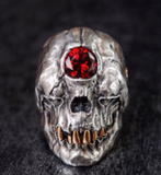 EVIL MONSTER SKULL WITH RED JEWEL METAL BIKER RING (sold by the piece)