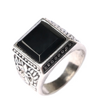 Square black stone engraved real stone sterling plated ring (sold by the piece)