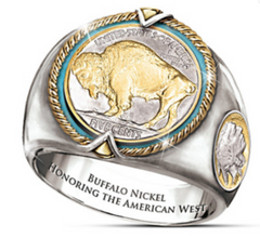 Buffalo Nickel with turquoise honoring native metal ring (sold by the piece)