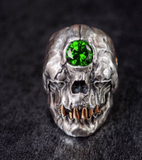 THIRD EYE GREEN  CRYSTAL MUMMY SKULL  METAL BIKER RING (sold by the piece)