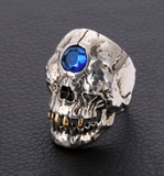 THIRD EYE BLUE  CRYSTAL MUMMY SKULL  METAL BIKER RING (sold by the piece)