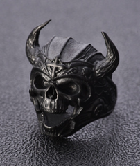 LARGE VIKING BLACK SKULL WITH HORNS METAL BIKER RING (sold by the piece)