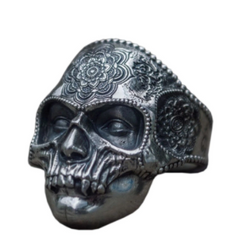 SUGAR SKULL MUMMY DECORATED SKULL METAL BIKER RING (sold by the piece)
