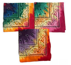 TIE DYE MULTI COLOR PAISLEY DESIGN BANDANNA  100% COTTON  ( sold by the piece or dozen )