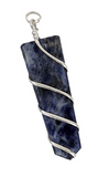 LARGE FLAT SODALITE COIL WRAPPED  STONE PENDANT (sold by the piece or bag of 10 )