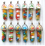 GLASS FLOWER  1 1/2" WIRE WRAPPED RAINBOW COLORED NECKLACE PENDANTS (sold by piece or dozen)