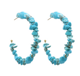 U SHAPED HOOP TURQUOISE STONE EARRINGS  (SOLD BY THE PAIR)