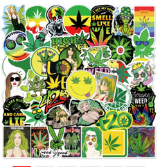 50pc Lot Assorted Hemp Leaf Weed Stickers 1.5"-3.5"( 50 pack)