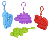 DINOSAUR BUBBLE POPPERS CLIP ON 3.5"-3.75 SILICONE STRESS RELIEVER TOY KEYCHAINS (sold by the piece or dozen)