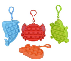 OCEAN LIFE BUBBLE POPPERS CLIP ON 3.5"-4.25" SILICONE STRESS RELIEVER TOY KEYCHAINS (sold by the piece or dozen)
