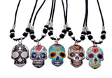 Sugar Skulls Pendant Black Cord Necklace 18" (sold by the piece or dozen)