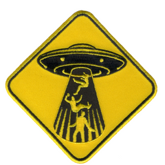 ALIEN ABDUCTION 4 X 4 EMBROIDERED PATCH  (sold by the piece )