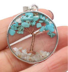 TREE OF LIFE TURQUOISE STONE COPPER WRAPPED RESIN PENDANT (sold by the piece)