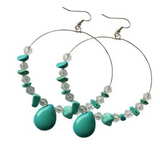 CRYSTAL TURQUOISE STONE DANGLE EARRINGS  (SOLD BY THE PAIR)