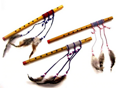 BAMBOO FLUTES WITH FEATHERS & LEATHER (Sold by the piece or dozen)