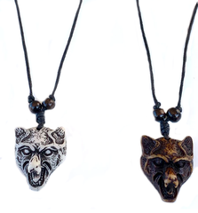WOLF HEAD NECKLACE ON ADJUSTABLE CORD (Sold by the PIECE OR dozen)