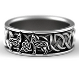 CELTIC HOWLING WOLVES METAL BIKER RING ( sold by the piece)