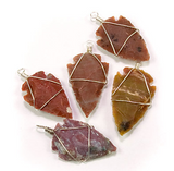 RED JASPER WIRE WRAPPED STONE ARROWHEAD PENDANTS  (Sold by the dozen or with necklace))