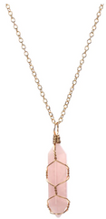 ROSE QUARTZ WIRE WRAPPED GOLD 18" CHAIN NECKLACE ( sold by the piece or dozen)