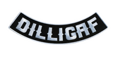 BOTTOM 11 X 3 INCH DILLIGAF EMBROIDERED BIKER PATCH  (Sold by the piece)