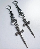 DAGGER WITH HAND METAL GOTHIC 3 1/2 INCH DANGLE EARRINGS (Sold by the piece)