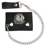 SCREAMING EAGLE HEAD TRIFOLD LEATHER WALLETS WITH CHAIN (Sold by the piece)