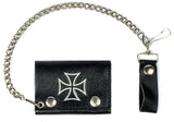 IRON CROSS TRIFOLD LEATHER WALLETS WITH CHAIN (Sold by the piece)
