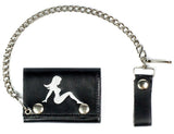 MUD FLAP TRUCKER GIRL TRIFOLD LEATHER WALLETS WITH CHAIN (Sold by the piece)
