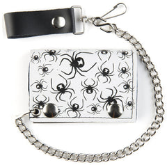 BLACK WIDOW SPIDERS TRIFOLD LEATHER WALLETS WITH CHAIN (Sold by the piece)
