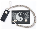 YIN YANG COBRA SNAKES TRIFOLD LEATHER WALLETS WITH CHAIN (Sold by the piece)