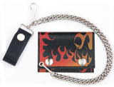 FIRE FLAMES TRIFOLD LEATHER WALLETS WITH CHAIN (Sold by the piece)