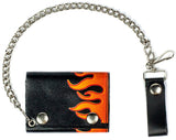 SIDEWAYS FLAMES TRIFOLD LEATHER WALLETS WITH CHAIN (Sold by the piece)
