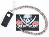 ROSES SKULL CROSSES SWORD TRIFOLD LEATHER WALLETS WITH CHAIN (Sold by the piece)