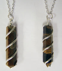 TIGER EYE COIL WRAPPED STONE 18 INCH SILVER CHIAN NECKLACE (sold by the piece or dozen )