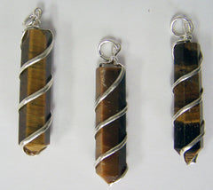 TIGER EYE COIL WRAPPED POINT STONE PENDANT (sold by the piece or bag of 10 )