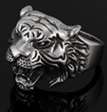TIGER HEAD W STAR STAINLESS STEEL BIKER RING ( sold by the piece )