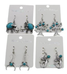 ASSORTED SILVER & TURQUOISE EARRINGS ( sold by the pair)