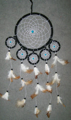 TURQUOISE BEADS 22 INCH BLACK DREAM CATHER WITH FEATHERS (sold by the piece )