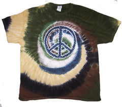 CAMOUFLAGE PEACE SIGN TYE DYE TEE SHIRT (Sold by the piece)
