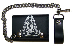 SEXY GIRL WITH FLAMES TRIFOLD LEATHER WALLETS WITH CHAIN (Sold by the piece)