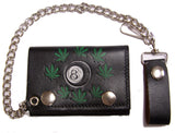 MULTIPLE POT LEAF EIGHT BALL TRIFOLD LEATHER WALLETS WITH CHAIN (Sold by the piece)