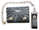 SPIDER WEB TRIFOLD LEATHER WALLETS WITH CHAIN (Sold by the piece)