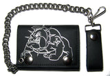 BULLDOG W SPIKED COLLAR TRIFOLD LEATHER WALLETS WITH CHAIN (Sold by the piece)